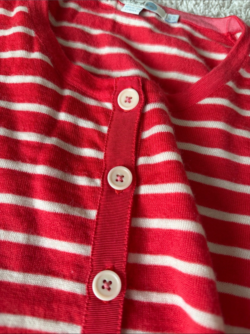 Boden Red and Cream Striped Button-Front Crew Sweater - Picture 4 of 4